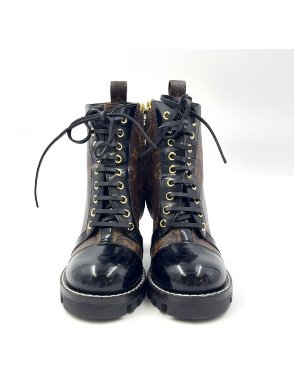 Louis Vuitton Star Trail Line Ankle Boots Monogram Enamel Leather Brown Black - Picture 4 of 15